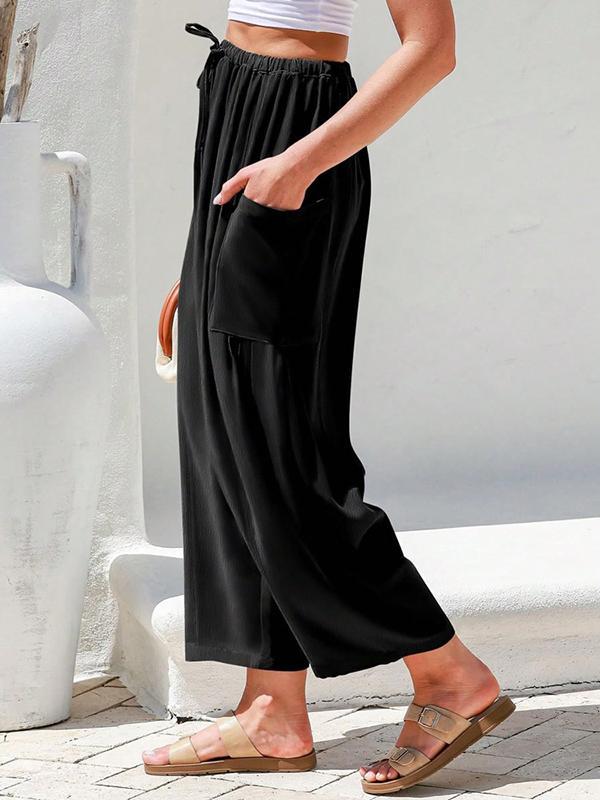 Column Loose Elasticity Pockets Solid Color Casual Pants Bottoms Trousers Product Image