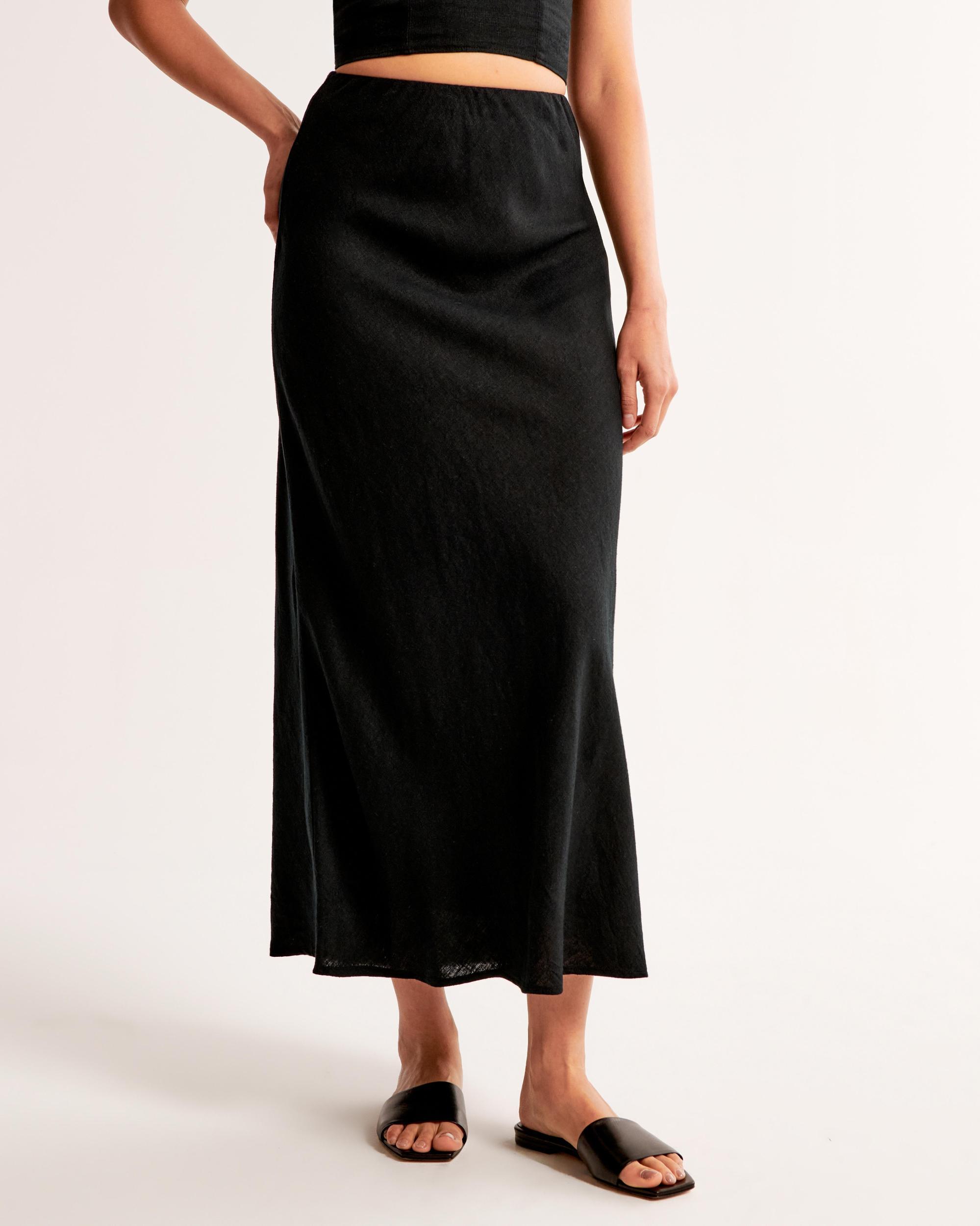 Linen-Blend Column Maxi Skirt Product Image