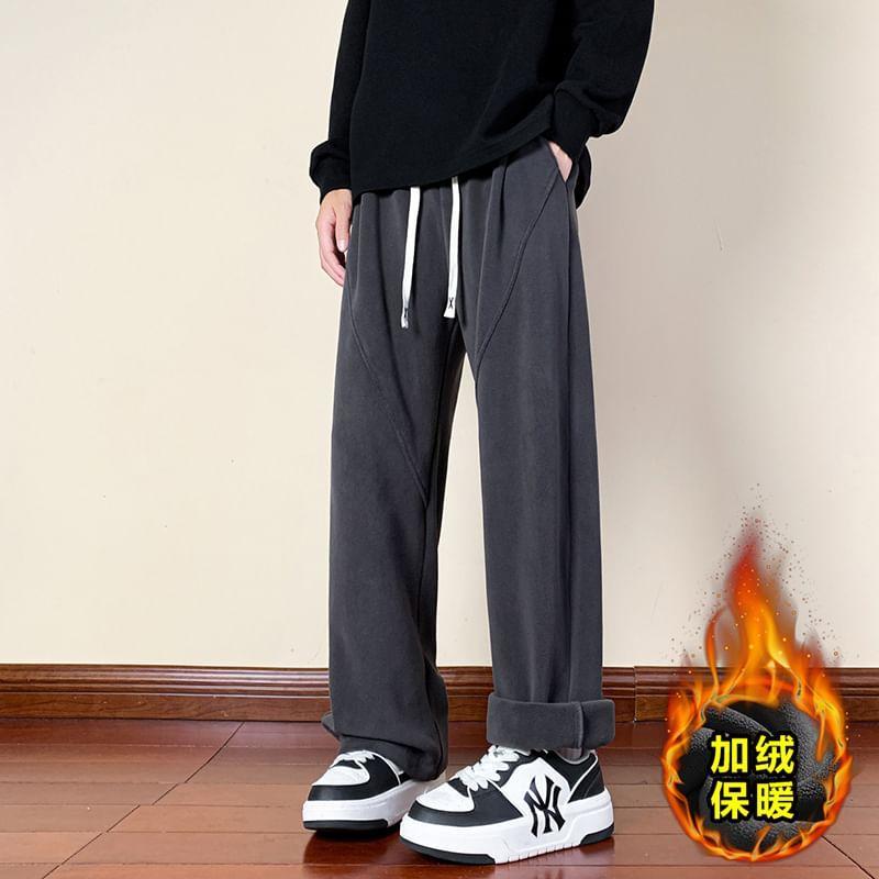 Drawstring Waist Plain Fleece-Lined Loose Fit Pants Product Image