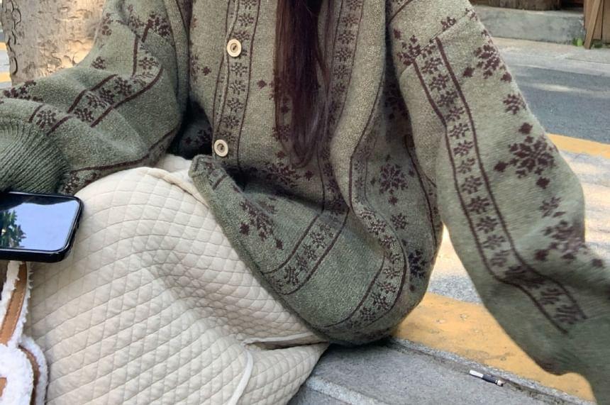 Round Neck Patterned Cardigan Product Image