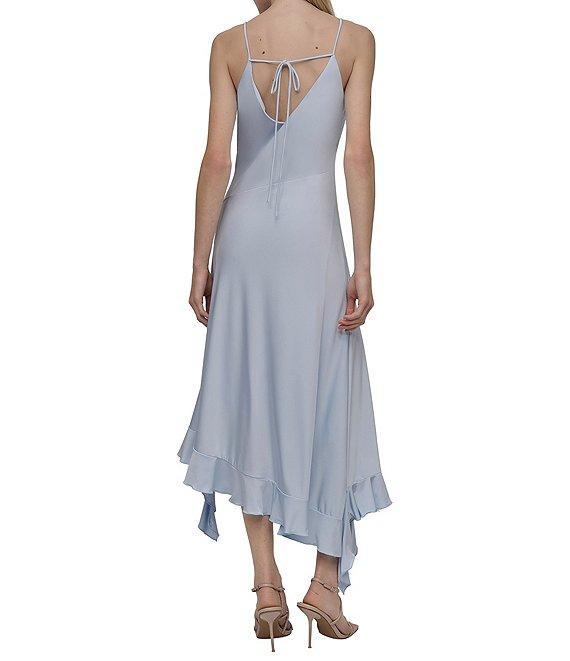 DKNY by Donna Karan Silky Jersey V Neck Sleeveless Ruffle Slip Dress Product Image