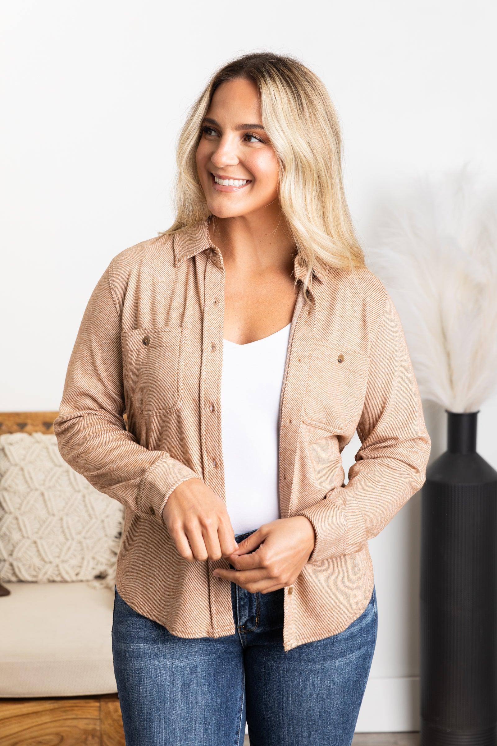 Herringbone Texture Knit Button Up Top Product Image