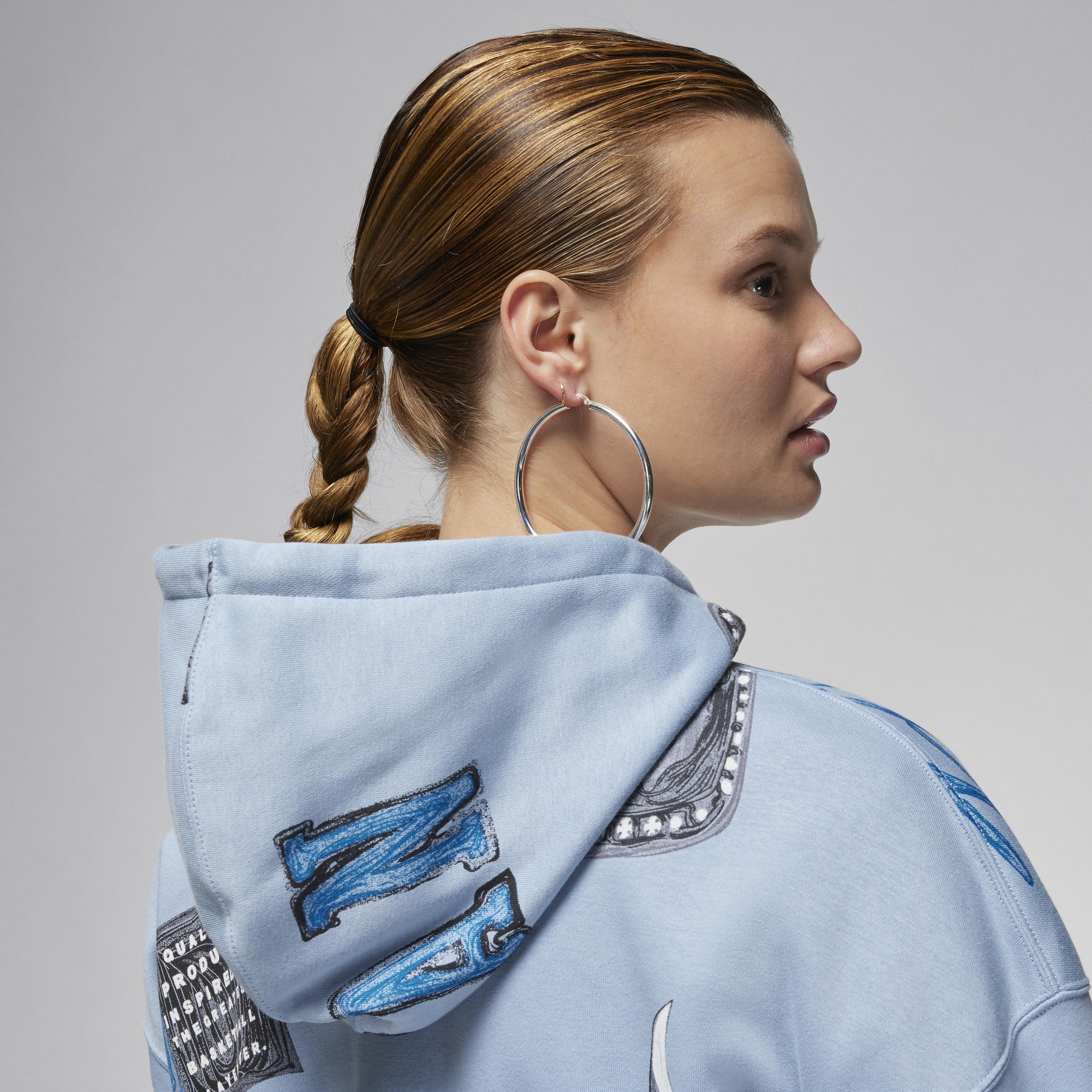 Jordan Womens Brooklyn AOP Fleece Hoodie - Blue/Sail Product Image