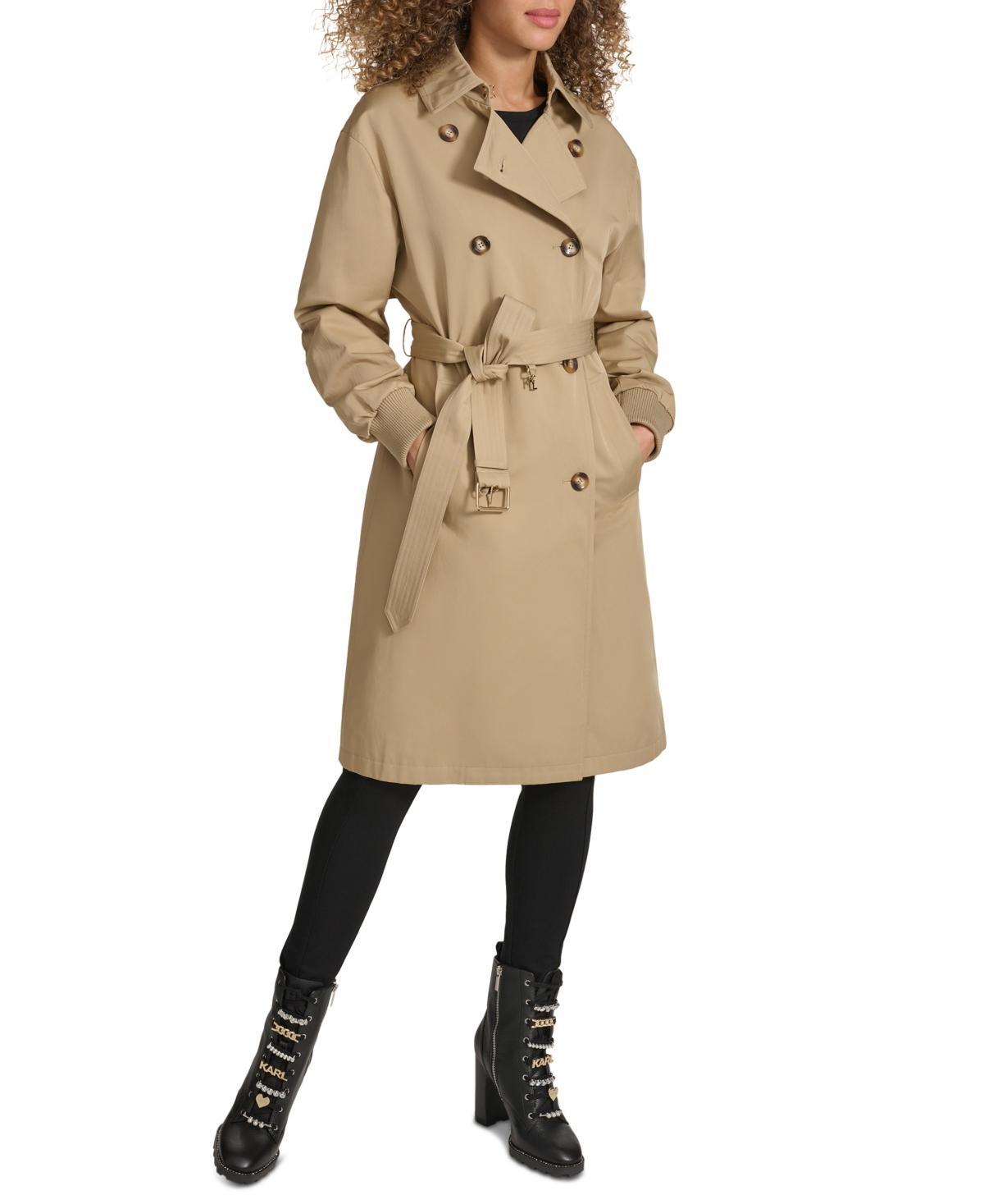 Karl Lagerfeld Paris Womens Ruched-Sleeve Trench Coat Product Image