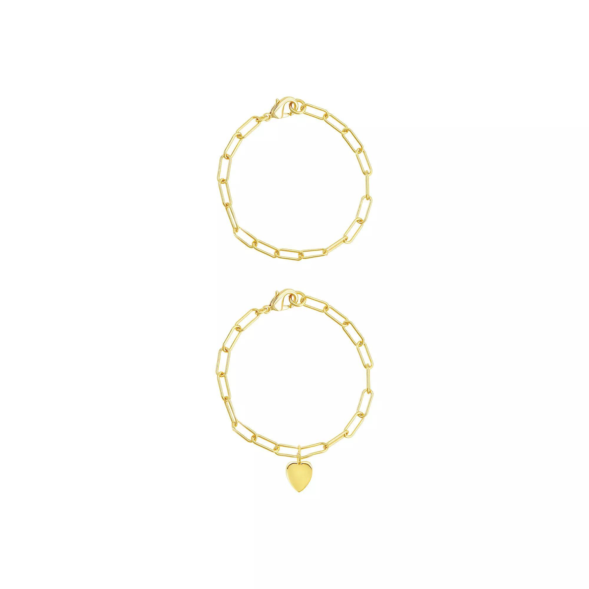 Adornia 14k Gold Plated Heart Paper Clip Chain Duo Set, Women's, Size: 7", Gold Tone Product Image