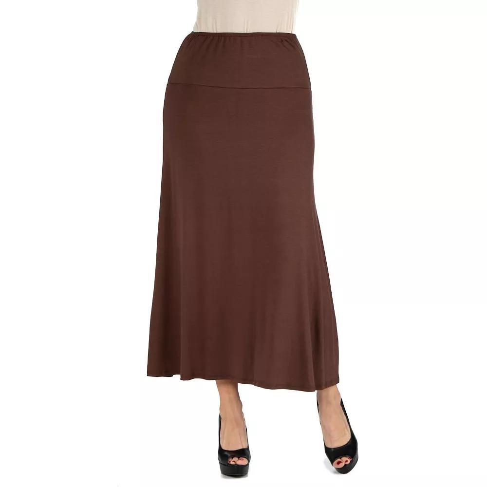 Women's 24seven Comfort Apparel Elastic Waist Midi Skirt, Size: XXL, Brown Product Image