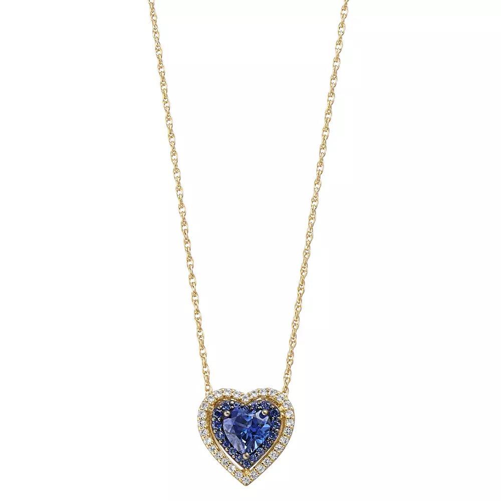 14k Gold Over Silver Lab-Created Sapphire & Lab-Created White Sapphire Pendant Necklace, Women's, Size: 18", Sterling Product Image