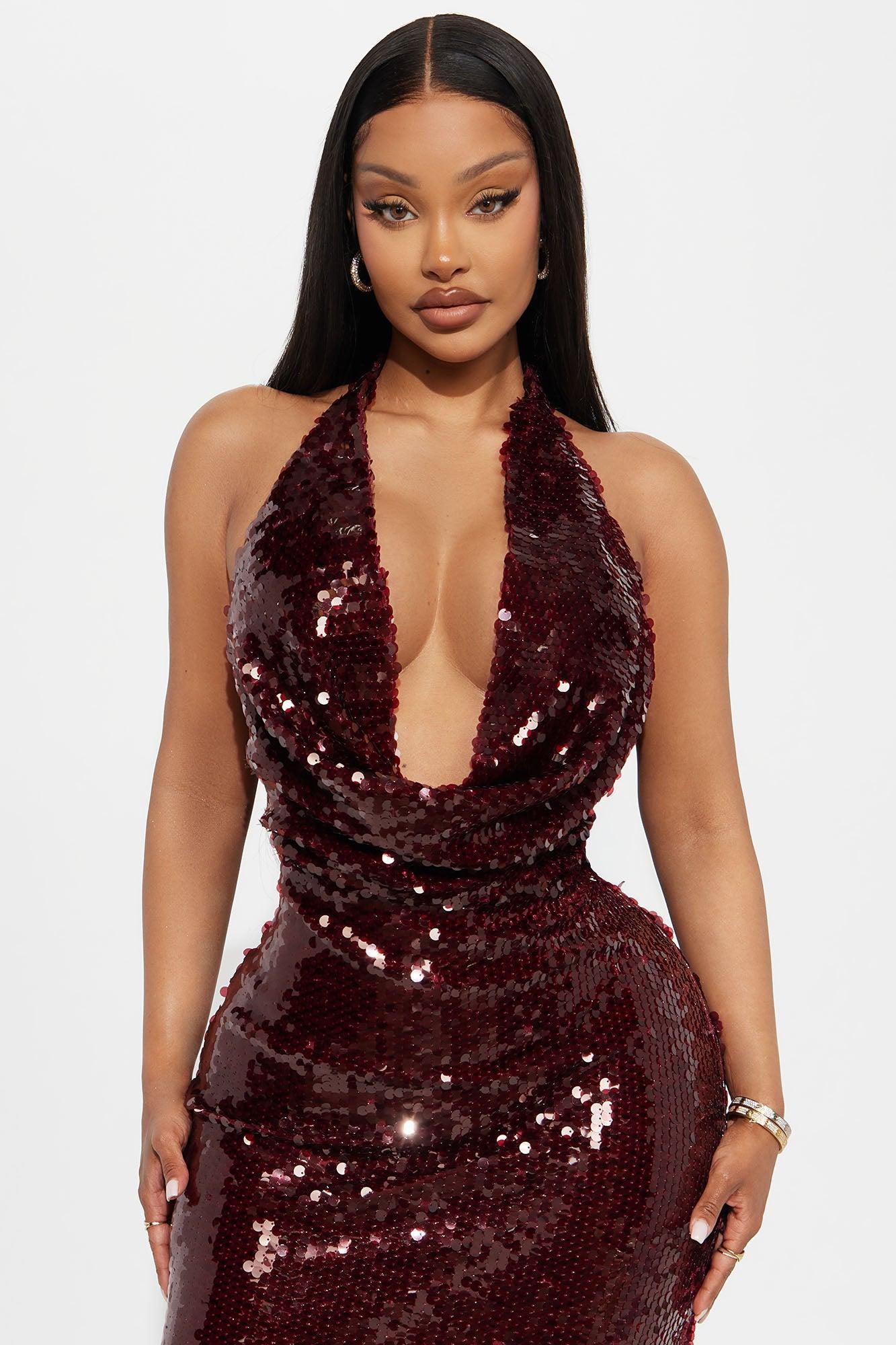 Celestial Sequin Gown  - Burgundy Product Image