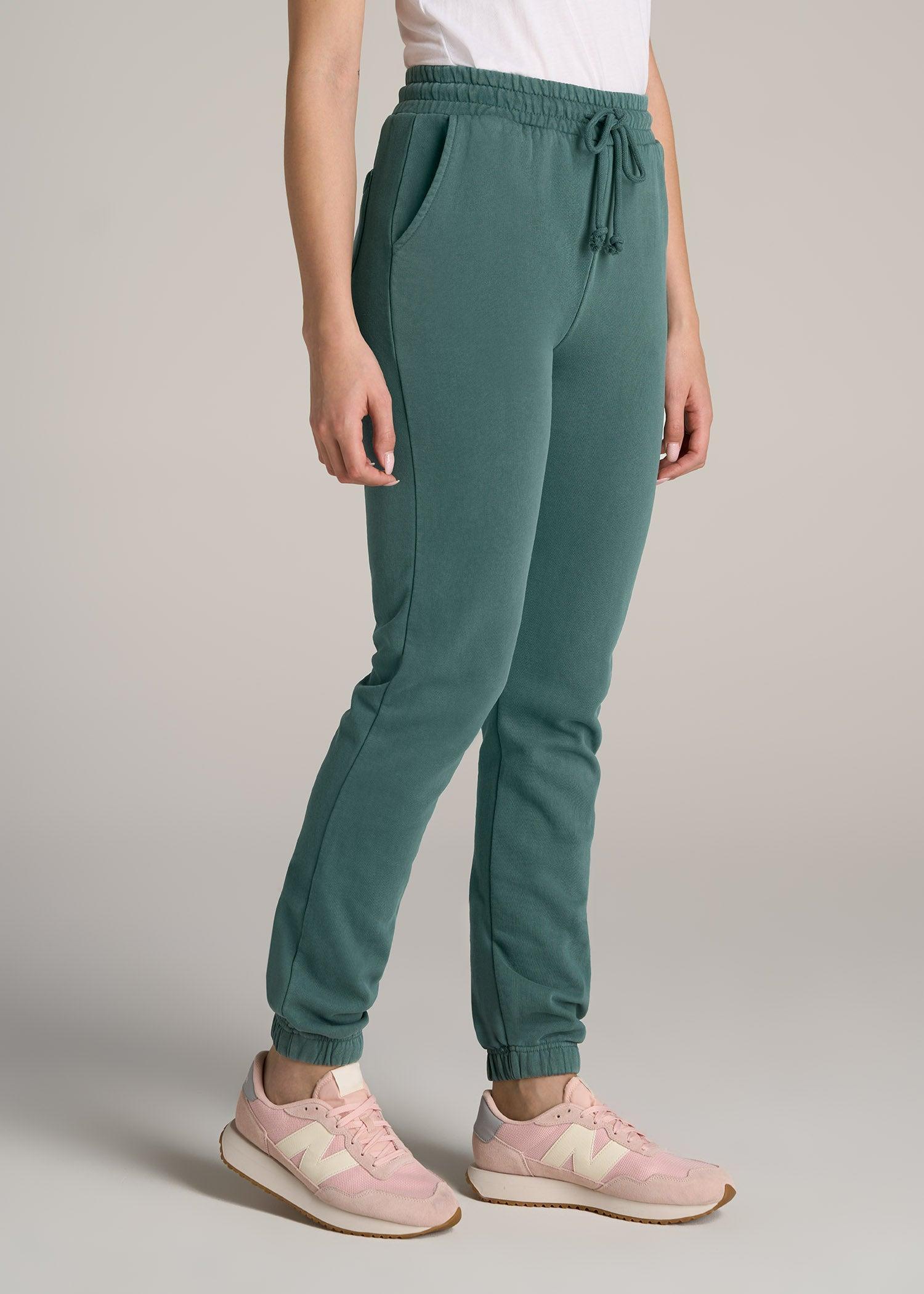 Wearever Fleece SLIM-FIT High-Waisted Women's Garment Dye Sweatpants in Juniper Green Product Image