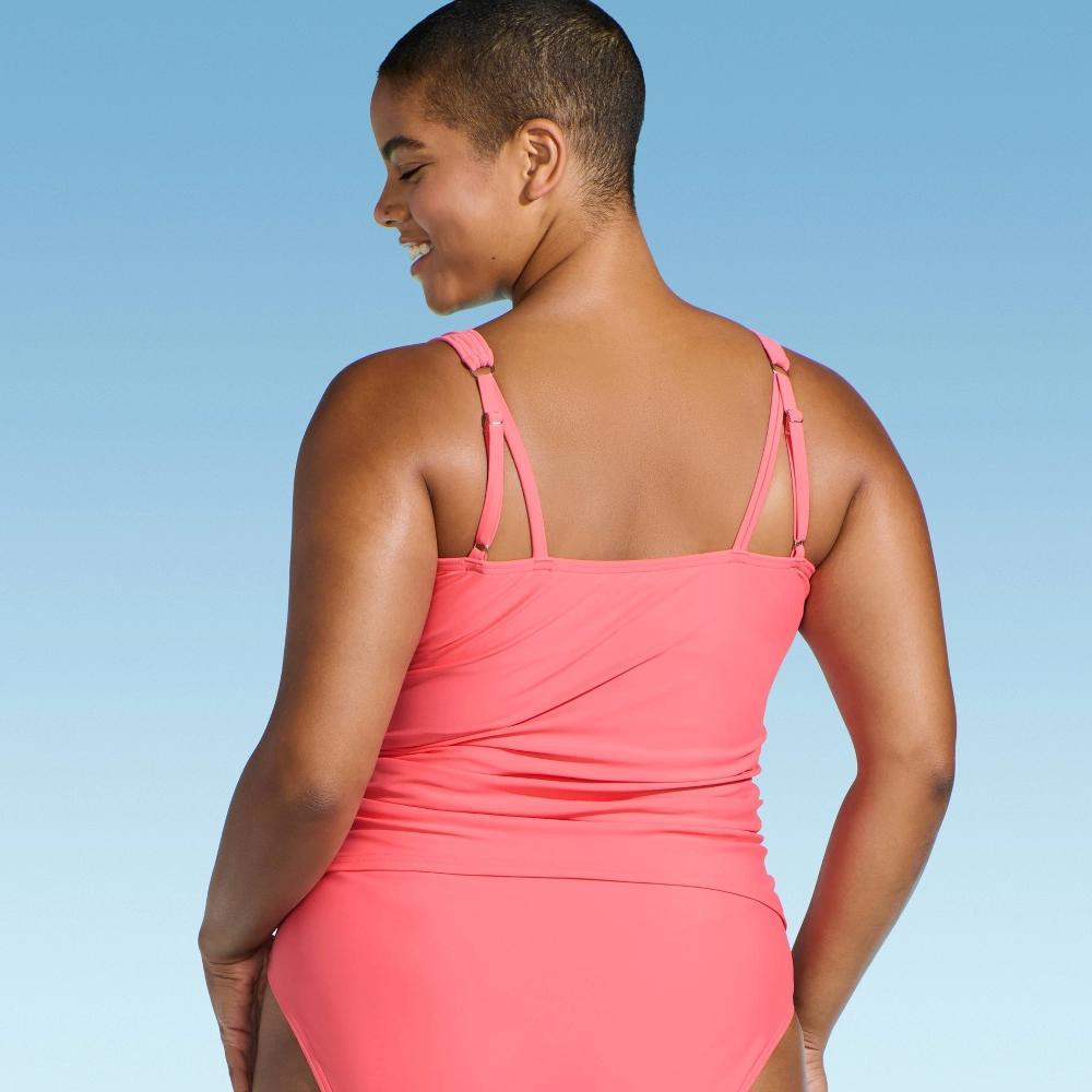 Lands End Womens Shirred Tankini Top - Coral 22W: Pluswimwear, Adjustable Straps, Removable Cups, UPF 50+ Product Image