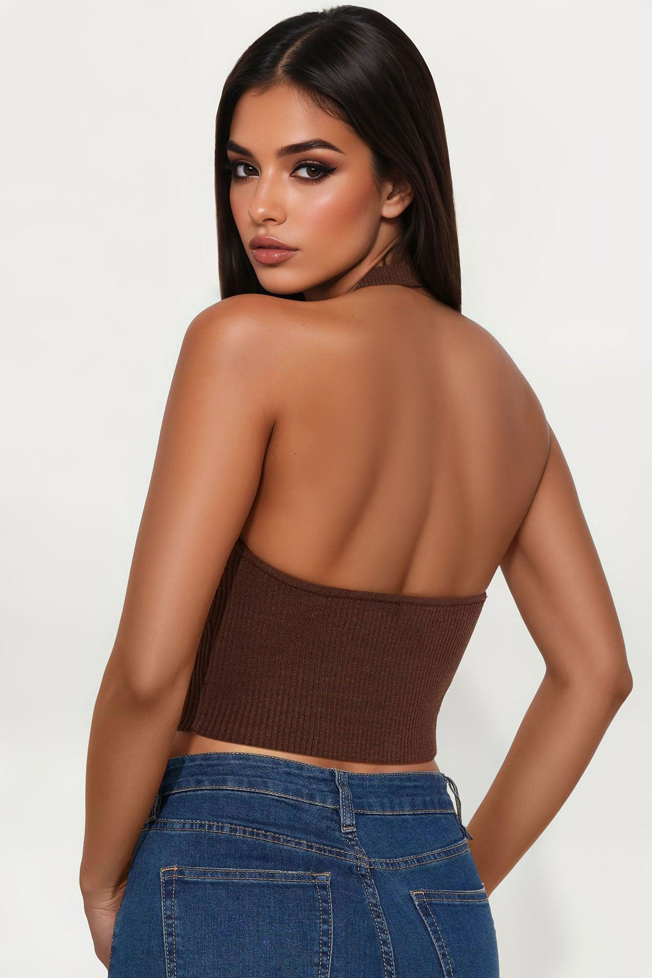 Feeling At Ease Sweater Halter Vest - Chocolate Female Product Image