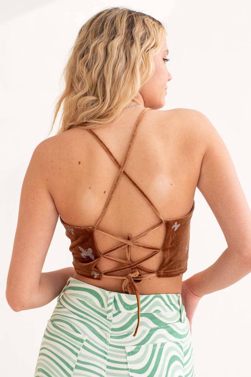 Brown Sparkle Butterfly Cropped Top Product Image