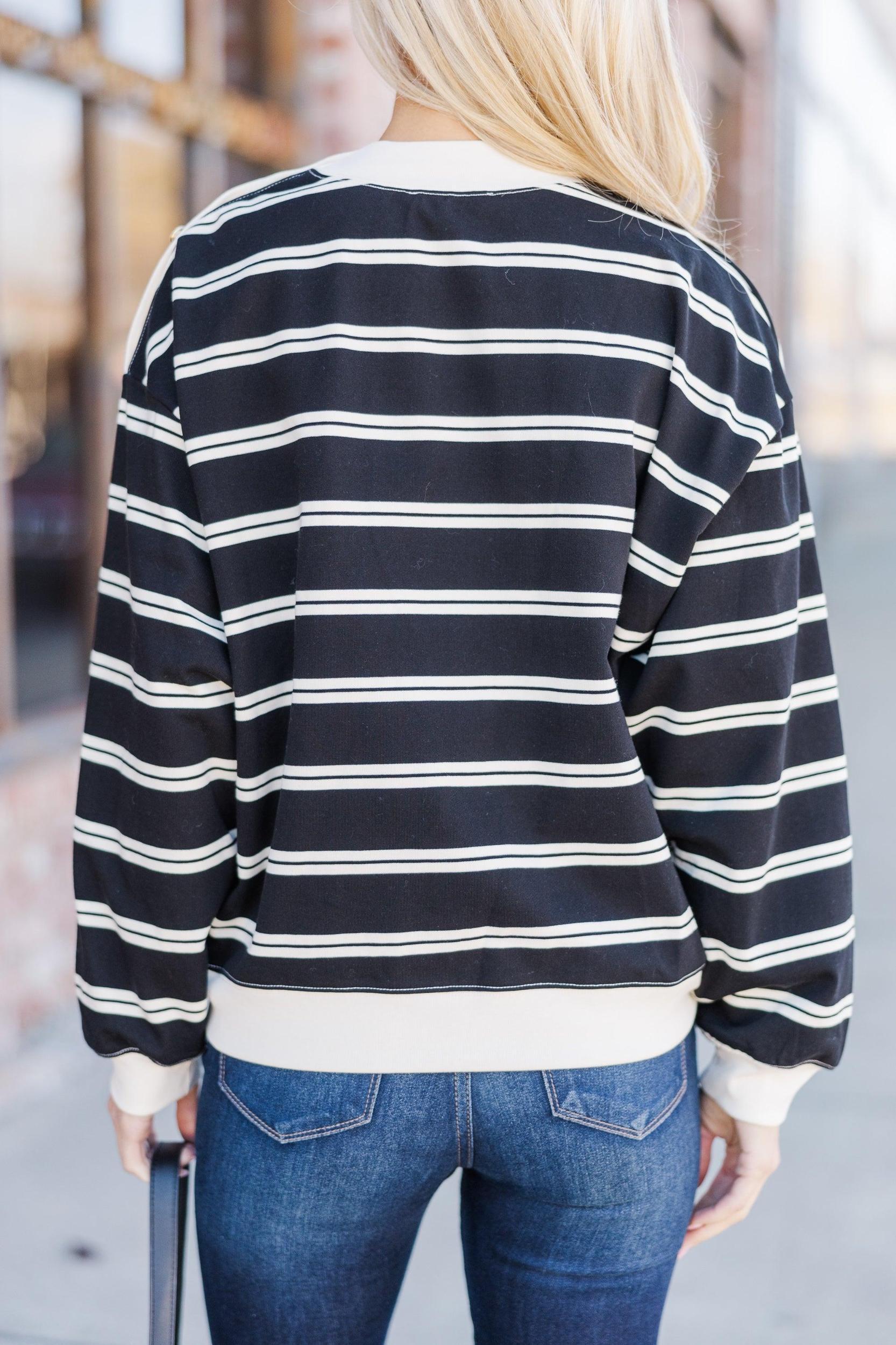 Stay Consistent Black Striped Top Female Product Image