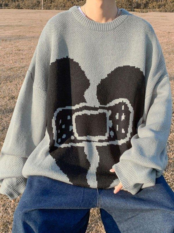 Men's Heart Jacquard Pullover Sweater Product Image