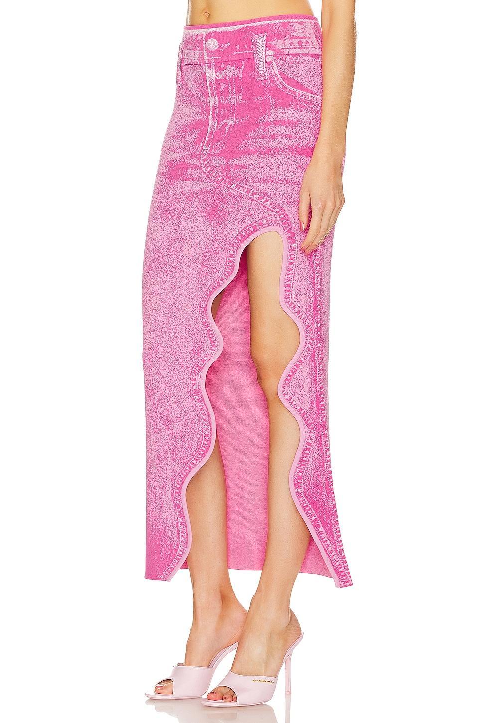 Lily Denim Print Wavy Midi Skirt Product Image