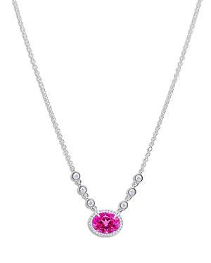 Meira T 14K White Gold Pink Sapphire & Diamond Halo Pendant Necklace, 18 Product Image