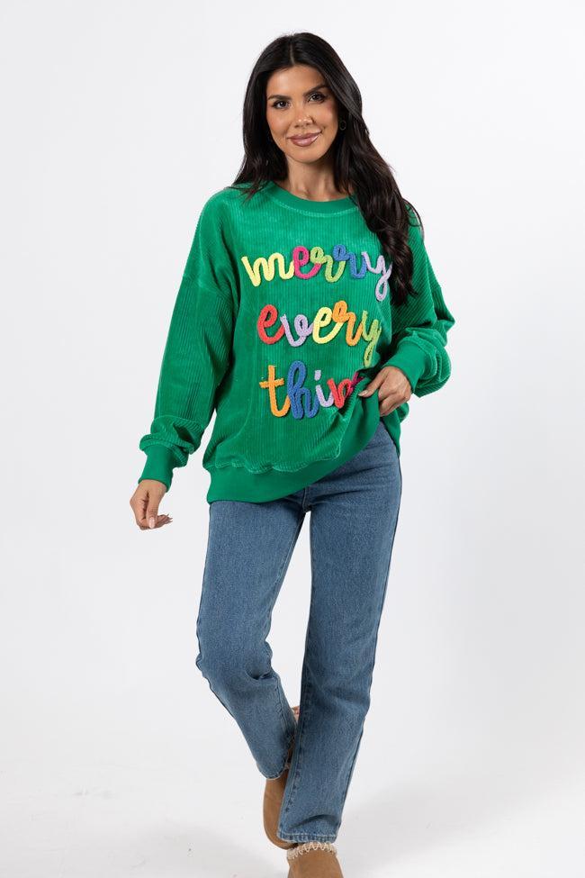 Merry Everything Green Multi Corded Embroidered Sweatshirt SALE Product Image