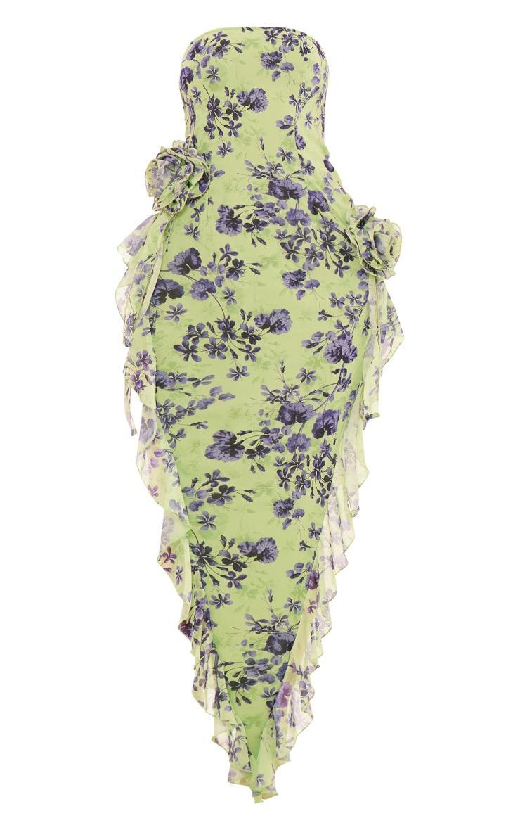 Green Floral Bandeau Corsage Frill Detail Midaxi Dress Product Image