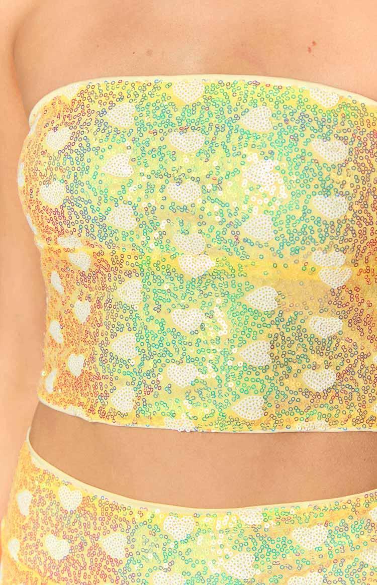 Mary Yellow Sequin Strapless Corset Top Product Image