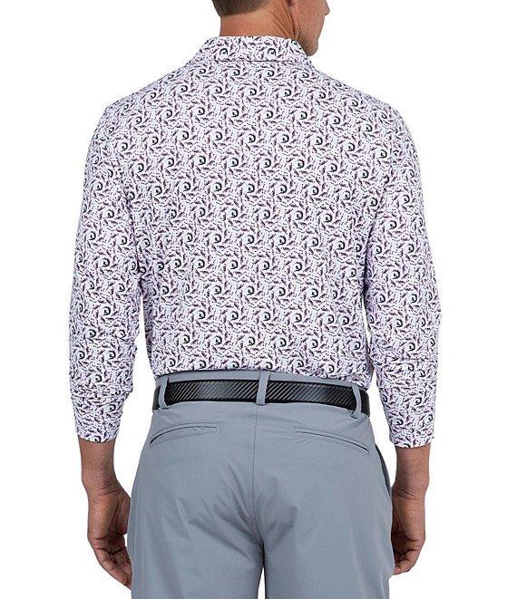 IBKUL Big Wave Print Long Sleeve Polo Shirt Product Image