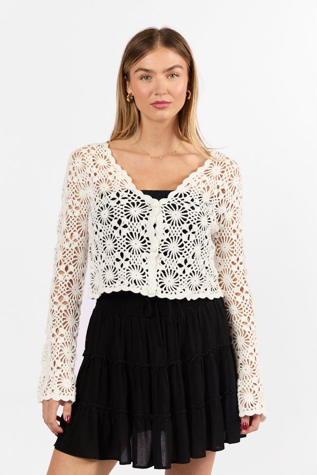 Unbeatable Memories Long Sleeve Ivory Crochet Cardigan SALE Product Image