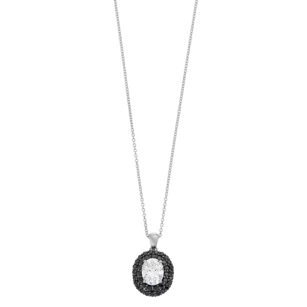 SIRI USA by TJM Sterling Silver White & Black Cubic Zirconia Oval Pendant Necklace, Women's, Size: 18" Product Image