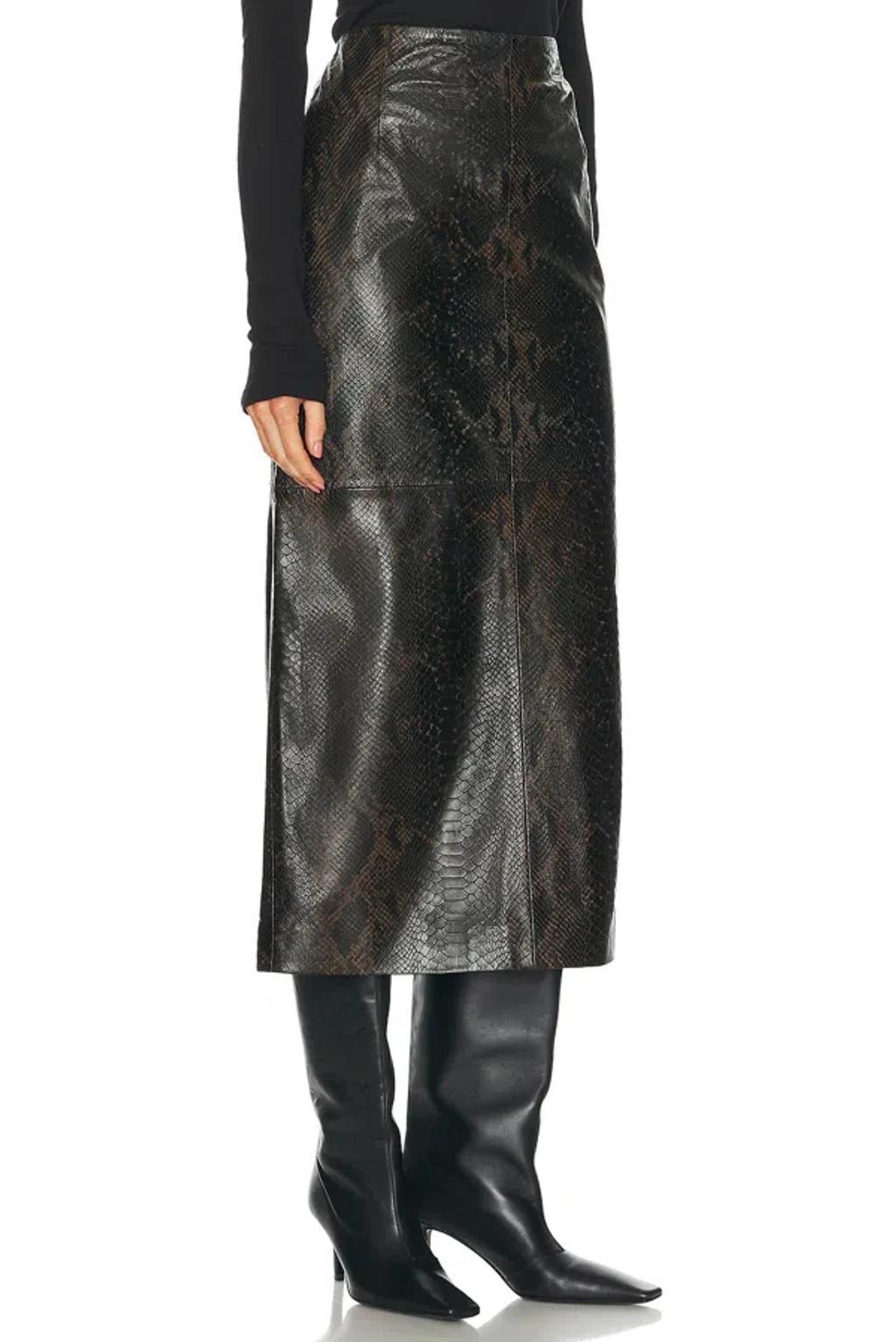 NOUR HAMMOUR Elyse Pencil Skirt In Brown Python Print Product Image