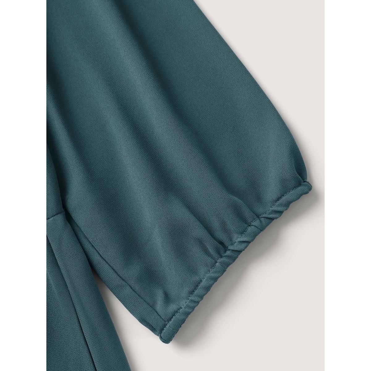 Plus Size Texture Tiered Tassel Solid Midi Dress Cyan Women Tie knot Flat collar Long Sleeve Curvy BloomChic 30/6X Product Image