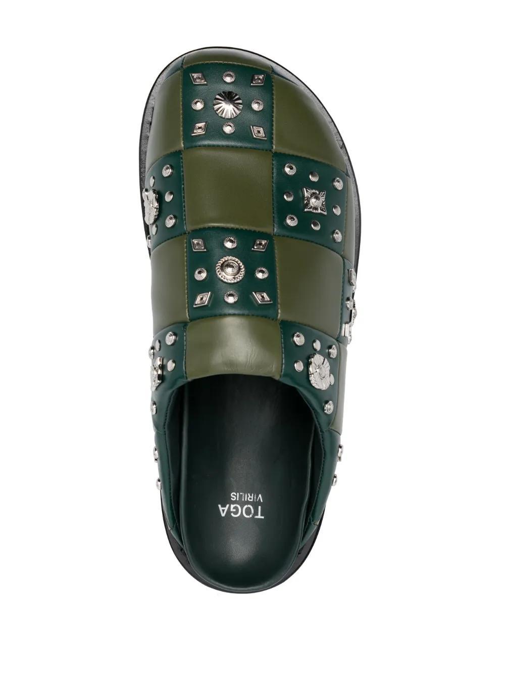 checkerboard-pattern leather slides   Product Image