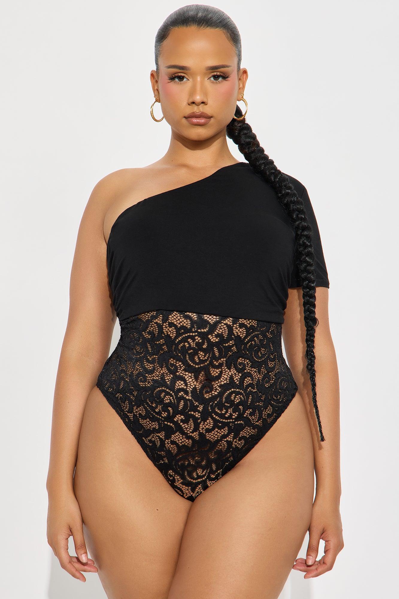 Eisley One Shoulder Short Sleeve Bodysuit - Black Product Image