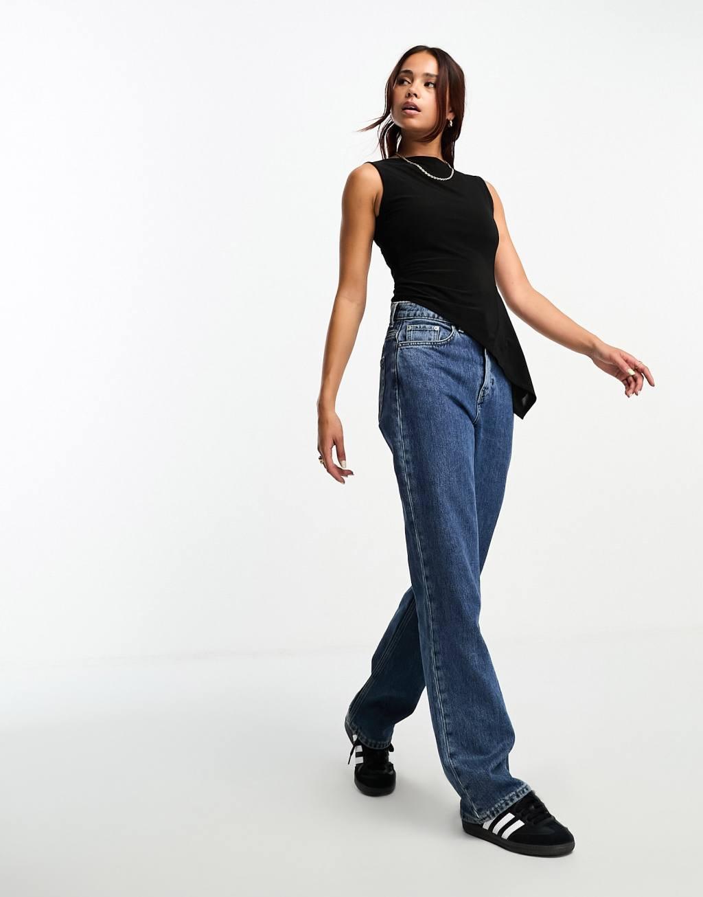 ASOS DESIGN slash neck tank top with ruffle flare detail in black Product Image