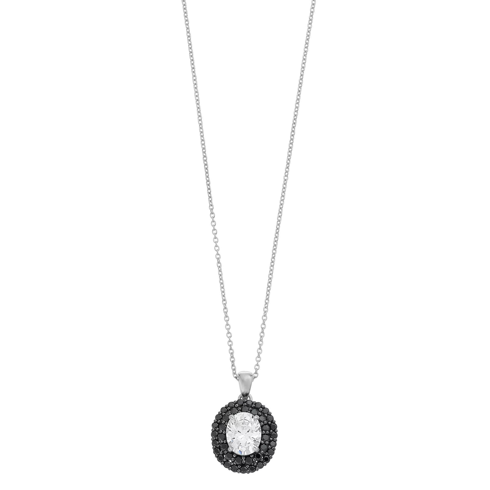SIRI USA by TJM Sterling Silver White & Black Cubic Zirconia Oval Pendant Necklace, Women's, Size: 18" Product Image