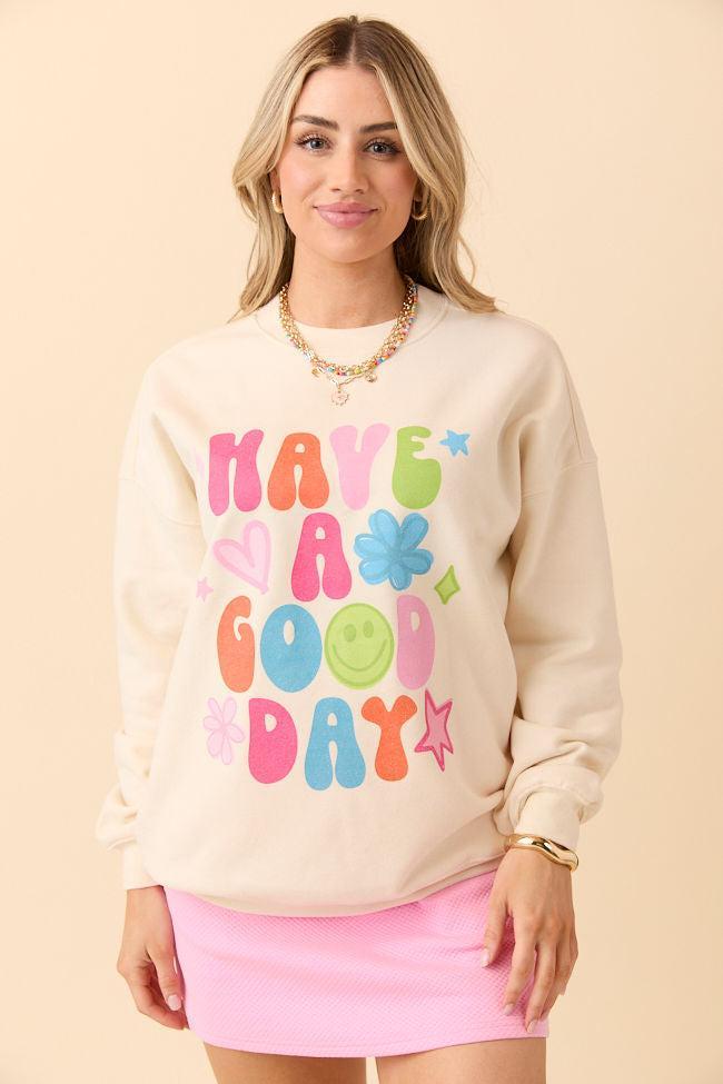 Have A Good Day Cream Graphic Sweatshirt SALE Product Image