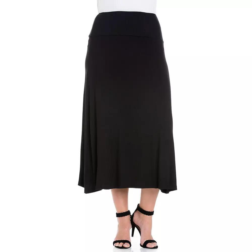 Plus Size 24Seven Comfort Apparel Comfortable Fit Elastic Waist Maxi Skirt, Women's, Size: 1XL, White Product Image