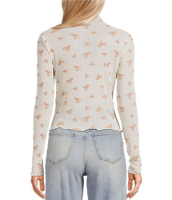 Moa Moa Bow Printed Mock Neck Long Sleeve Top Product Image