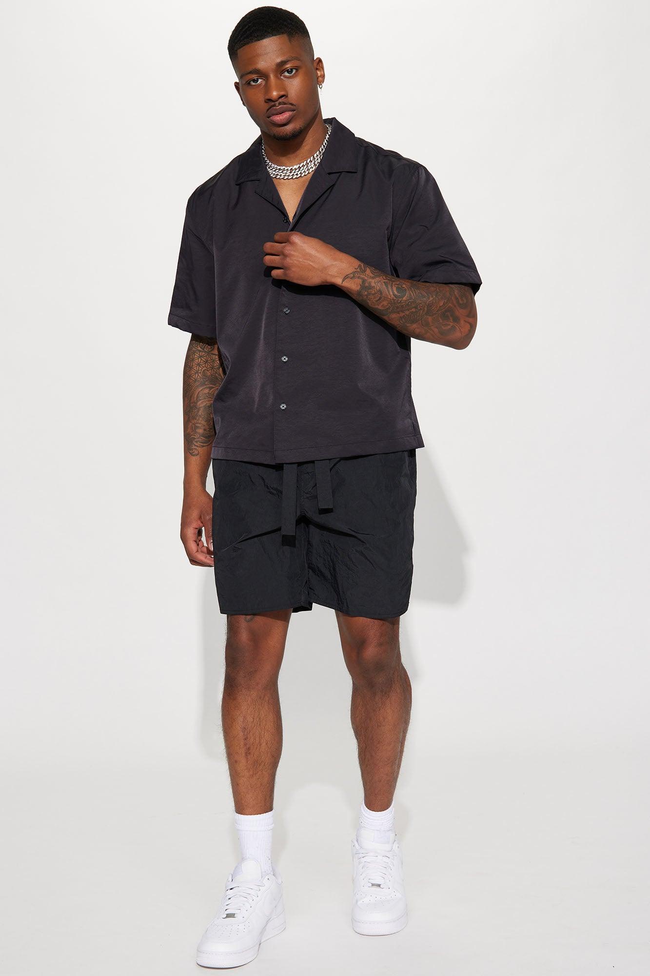 Batter Up Crinkle Nylon Volley Shorts - Black Product Image