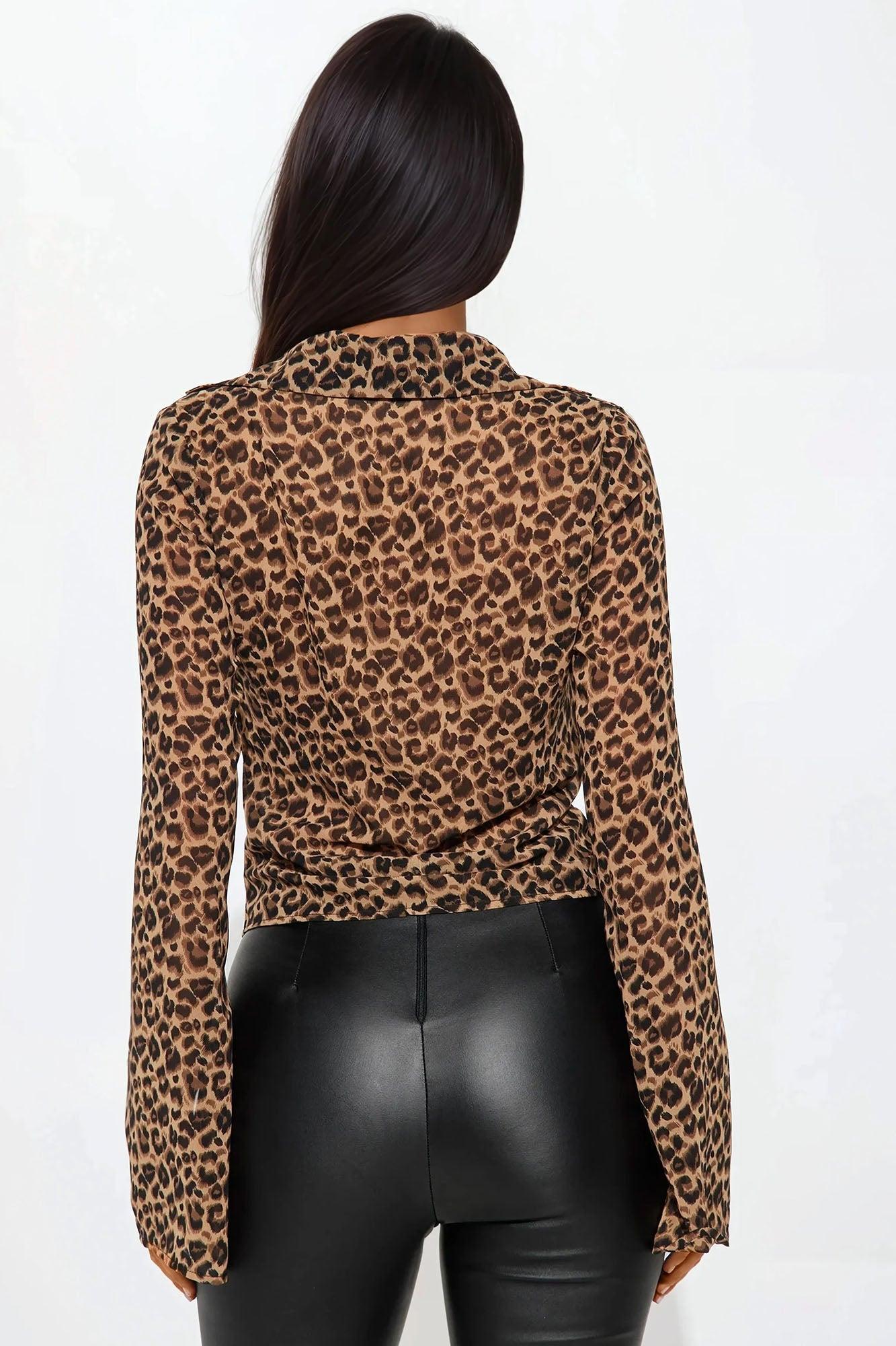 Melina Leopard Chiffon Tie Front Top - Brown Combo Product Image