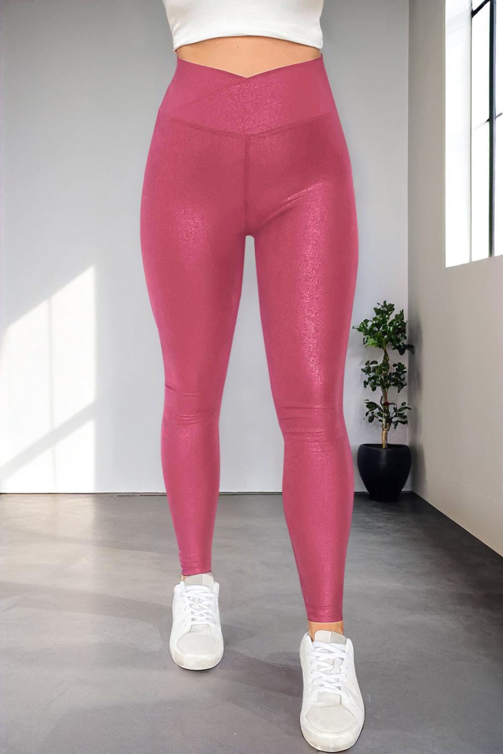 Black Crossed Dip Waist Sleek Leather Leggings Product Image