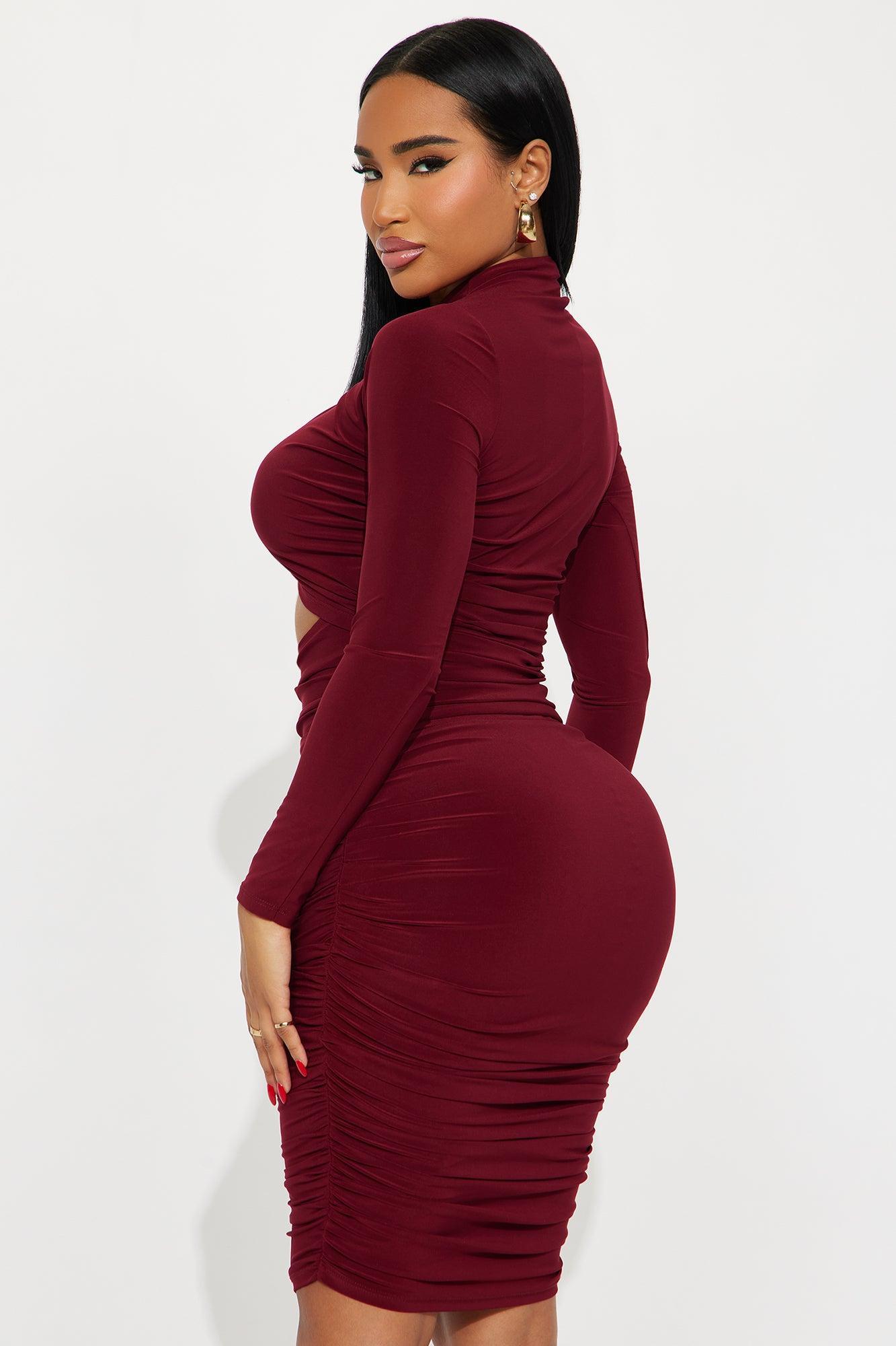 Katelyn Cut Out Midi Dress - Burgundy Product Image