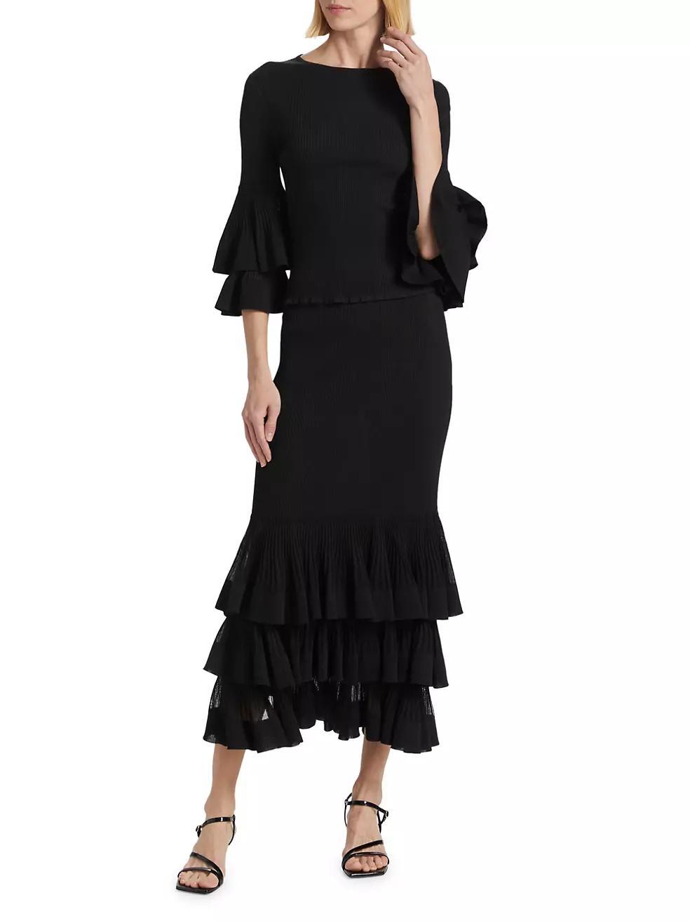 Story One Ruffled Knit Midi-Skirt Product Image