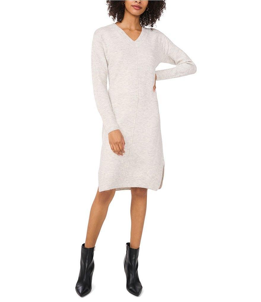 Vince Camuto V-Neckline Long Sleeve Sweater Dress Product Image