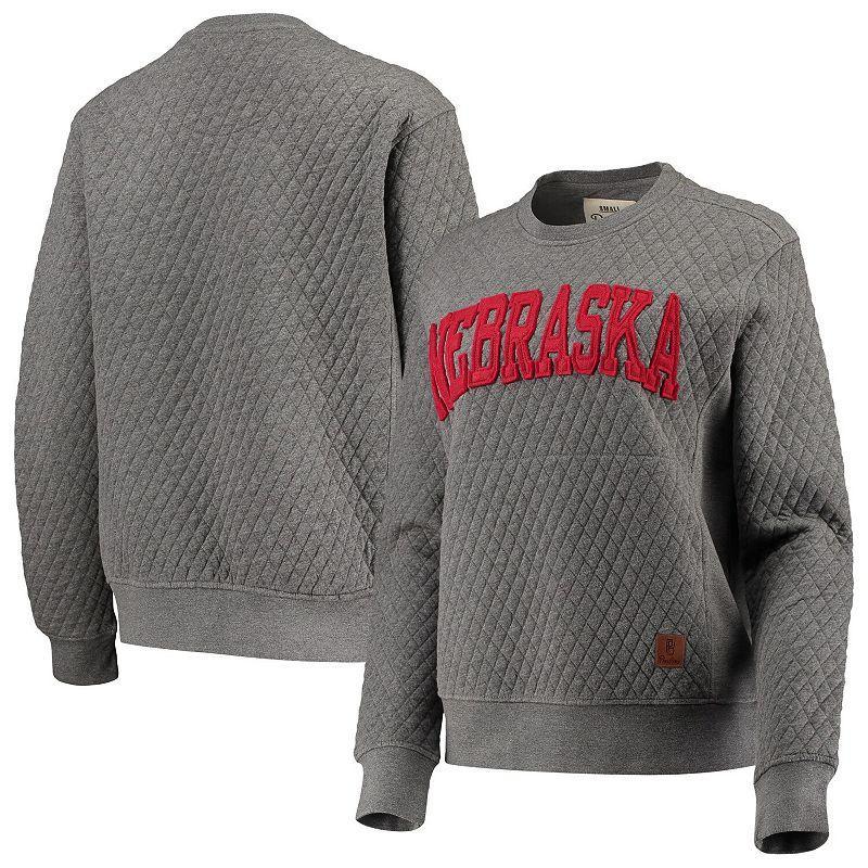 Womens Pressbox Heather Charcoal Nebraska Huskers Moose Quilted Pullover Sweatshirt Product Image