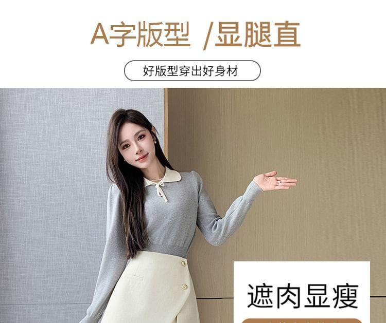 High Waist Asymmetrical Button Front Slit Skort Product Image