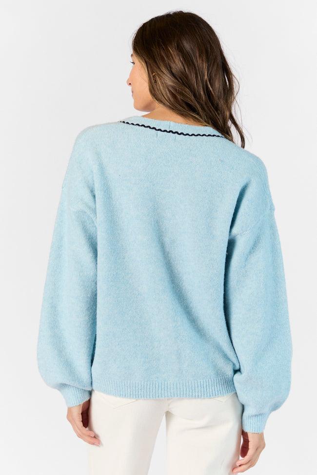 Good Graces Blue and Navy Rickrack Trim Cardigan Product Image