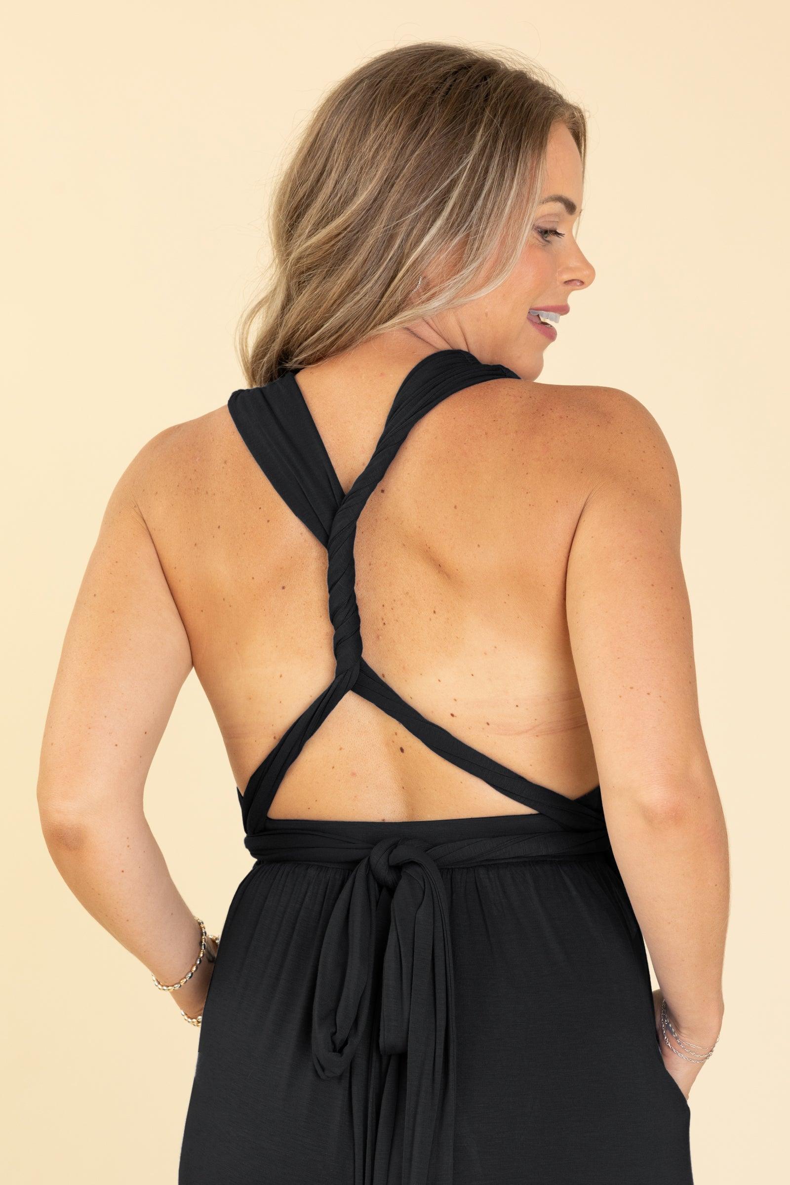 Black Convertible Strap Wide Leg Jumpsuit Product Image