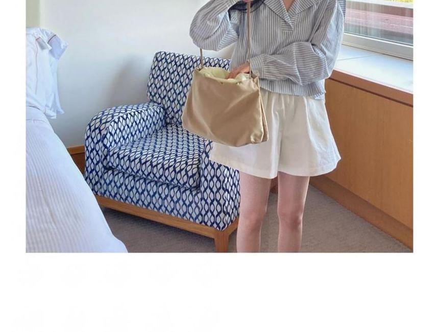 Puff-Sleeve V-Neck Striped Shirt Product Image
