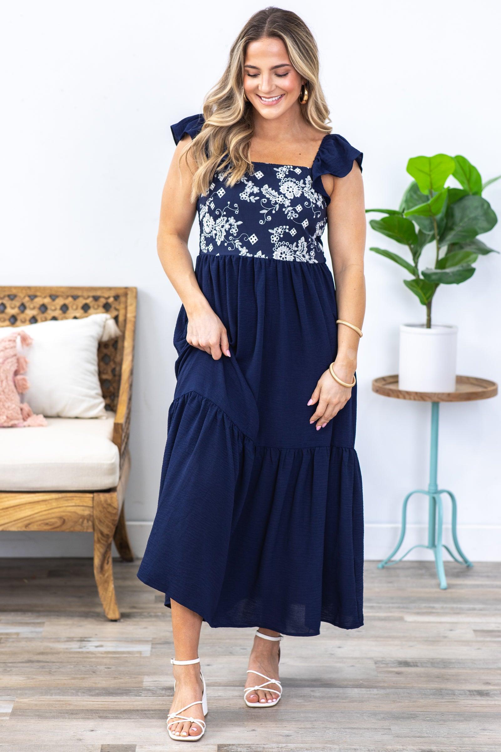 Navy Square Neck Tiered Maxi Dress Product Image