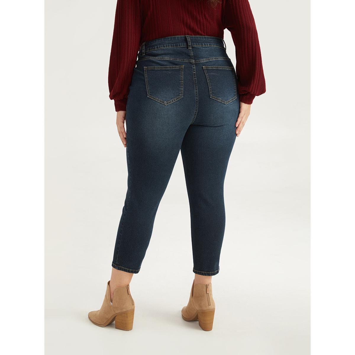 Plus Size Solid Pocket Dark Wash Very Stretchy Jeans Women Midnight Casual Plain Plain High stretch Pocket Jeans BloomChic 24/3X Product Image