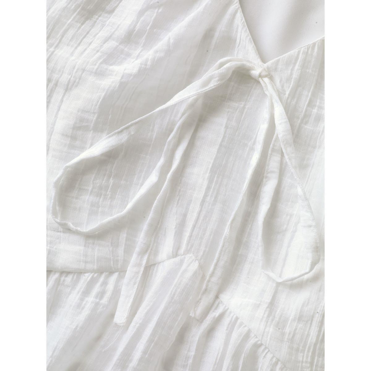 Plus Size Originalwhite Sheer V-Neck Tie Tiered Blouse Women Short sleeve V-neck Everyday-Casual Blouses BloomChic 28/5X Product Image
