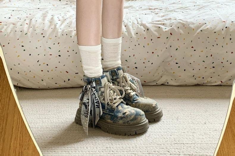 Denim Lace-Up Short Boots Product Image
